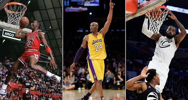 마이클 조던, 코비 브라이언트, 르브론 제임스. AP뉴시스