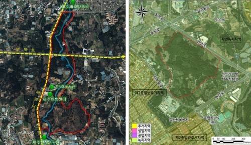 제주시 오등봉공원(왼쪽)과 중부공원 부지 [제주도 제공. 재판매 및 DB 금지]