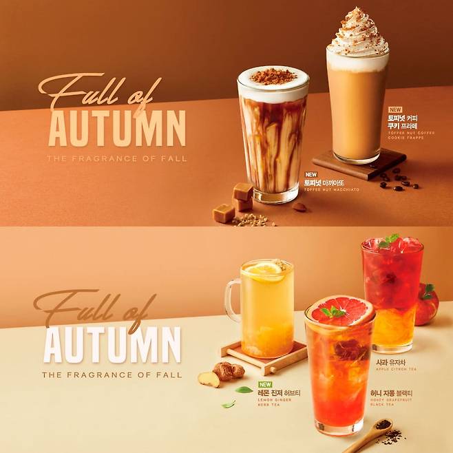 메가커피가 가을 메뉴인 토피넛 음료와 과일 티를 출시했다. [메가커피 제공]