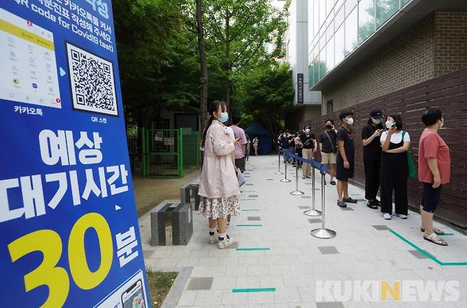 서울 마포구보건소 코로나19 선별검사소에서 피검자들이 줄을 서 있다. 사진은 기사와 직접 관련이 없습니다.   사진=박효상 기자