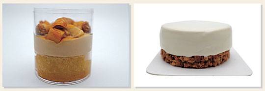 보통 럼의 풍미를 입히는 것과 달리 진하고 묵직한 위스키로 시럽을 만든 ‘위스키 바바’(왼쪽)와 헤이즐넛을 첨가한 초콜릿 디저트인 ‘잔두야’.