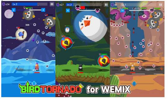 위메이드트리가 지난해 12월 전 세계 149개국에 출시한 첫 블록체인 게임 '버드토네이도 포 위믹스'. 위메이드 제공.