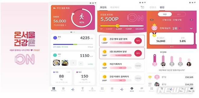 [서울=뉴시스]서울시가 다음 달 1일 만 19~64세 서울시민 5만명을 선착순으로 모집해 스마트 헬스케어 시스템인 '온서울 건강온' 시범사업에 들어간다고 27일 밝혔다. 온서울 건강온 앱 화면 모습. (사진=서울시 제공). 2021.10.27. photo@newsis.com