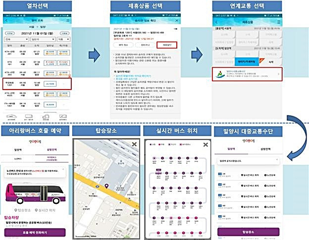 [대전=뉴시스] 코레일톡을 통한 연계 대중교통정보 이용 예시. *재판매 및 DB 금지