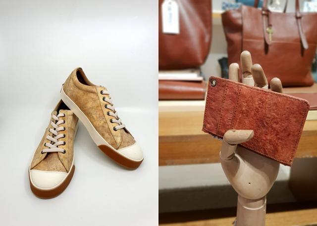 버섯 곰팡이 가죽으로 만든 신발과 지갑. 인도네시아 국립혁신연구원 제공