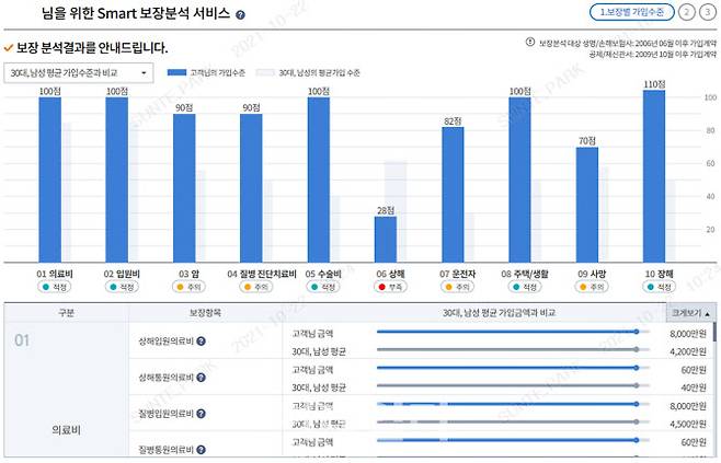 스마트 보장분석 화면 예