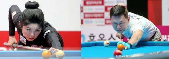 10연타의 마민캄(오른쪽)과 6연타의 김가영(사진=PBA.브릴리언트 빌리아드)