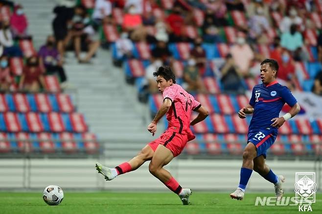 [서울=뉴시스]U-23 축구대표팀 조성준 추가골. (사진=대한축구협회 제공)