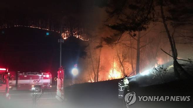 야간 산불(CG) [연합뉴스TV 제공]