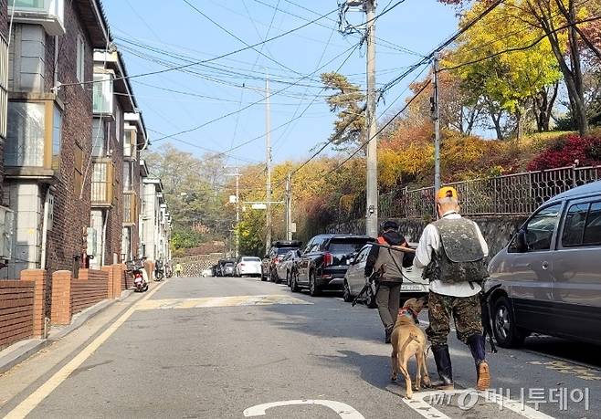 5일 서울 강북구 오동근린공원 일대에 출몰한 멧돼지를 포획하기 위해 엽사들이 포획작전에 나서고 있다. / 사진 = 오진영 기자