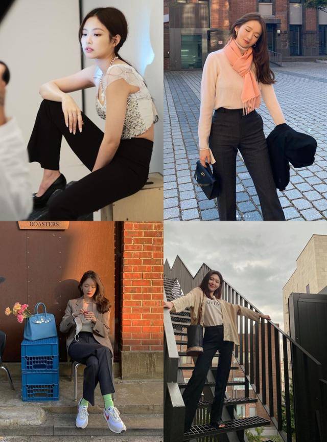 와이드 핏이 부담스럽다면 세미 와이드 또는 슬림핏 슬랙스를 선택하는 것이 좋다. 제니 강민경 수영 SNS