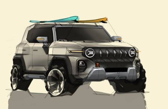 쌍용차가 최근 공개한 SUV KR10의 스케치. 1996년 출시한 뉴 코란도를 계승했다. 세계적인 레트로 열풍을 반영한 것으로 보인다. 사진 쌍용차