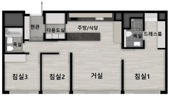 힐스테이트과천청사역 오피스텔 전용 84㎡ 평면도. 아파트와 달리 오피스텔에는 발코니가 없다.