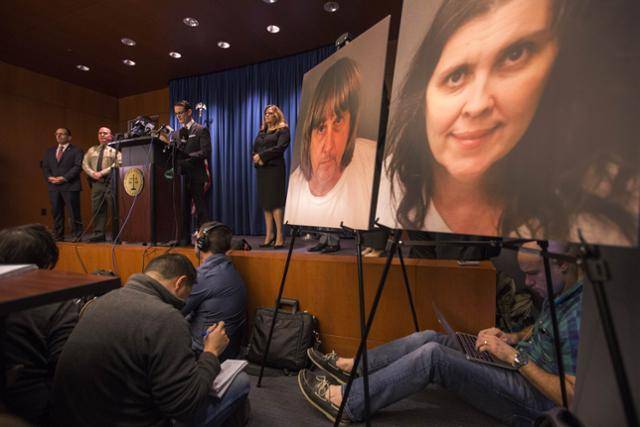 미국 캘리포니아주 리버사이드카운티 검찰이 2018년 1월 18일 자녀 13명을 감금하고 학대한 터핀 부부 수사 결과를 발표하고 있다. 리버사이드=AFP 연합뉴스