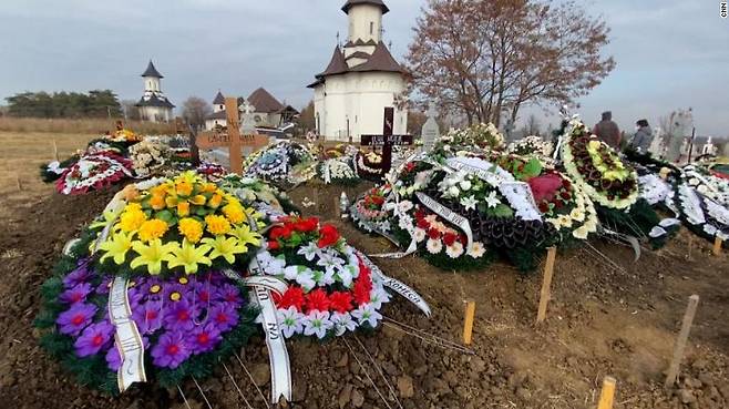 코로나19 사망자가 급증한 루마니아의 한 공동묘지