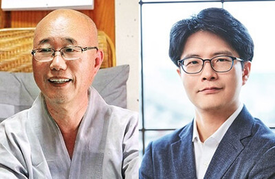 왼쪽부터 원택 스님과 김도일 성균관대 교수.