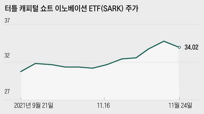 ARKK와 반대로 움직이도록 설계된 터틀 캐피털 쇼트 이노베이션 ETF(SARK) 주가