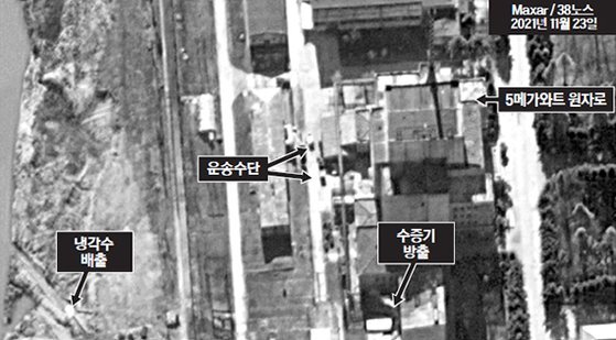 미국의 북한 전문 매체 38노스는 24일(현지시간) 전날 북한 영변 핵시설 일대를 촬영한 상업용 인공위성 사진을 공개했다. 사진에는 5메가와트(㎿e) 원자로에서 수증기가 방출되는 모습이 드러났다. [38노스 홈페이지 캡처]