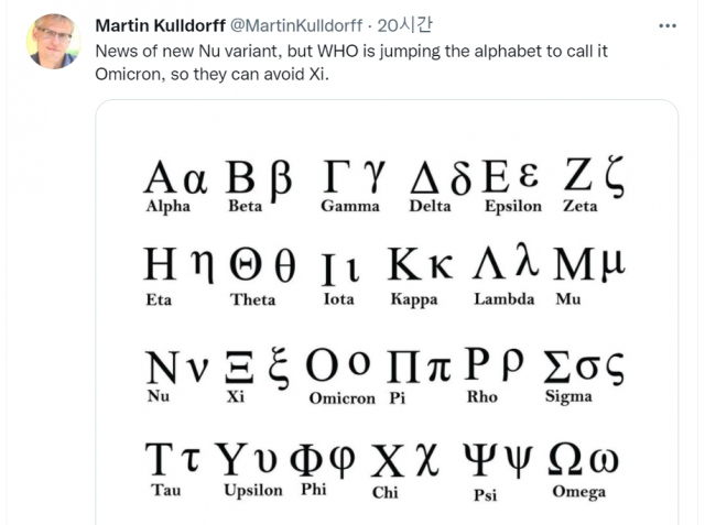그리스 알파벳을 올린 마틴 컬도프의 트위터 /트위터