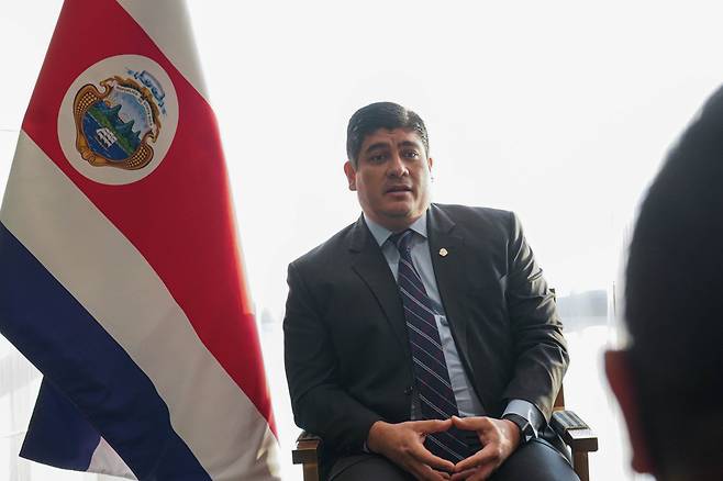 Costa Rican President Carlos Alvarado Quesada speaks to The Korea Herald at the Millennium Hilton Seoul on Nov. 24. (Office of the President of Costa Rica)