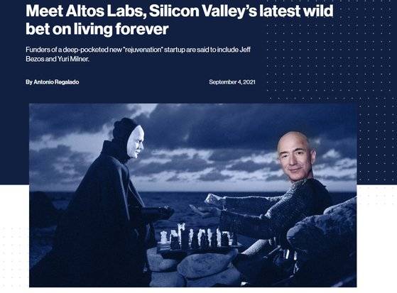 노화세포를 제거하는 방식으로 불로장생을 추구하는 미국 실리콘밸리 바이오기업 알토스랩스에 투자한 제프 베이조스에 주목한 MIT테크놀로지리뷰. [사진 MIT테크놀로지리뷰 홈페이지]