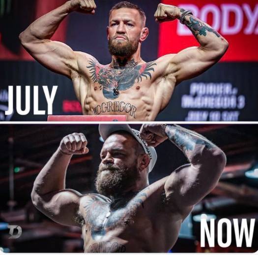 코너 맥그리거의 7월 근육과 현재 근육. [맥그리거 트위터 캡처]