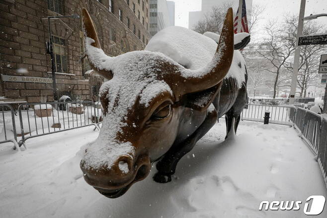 미국 뉴욕 월스트리트의 상징 '돌진하는 황소'. © 로이터=뉴스1