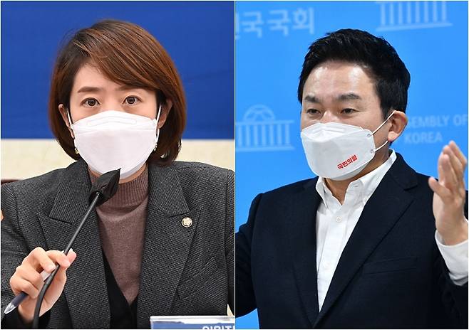 고민정 의원(더불어민주당·서울 광진구을, 왼쪽)과 원희룡 국민의힘 선거대책위원회 정책총괄본부장이 8일 서로 상대 당을 비판했다. /사진=뉴스1