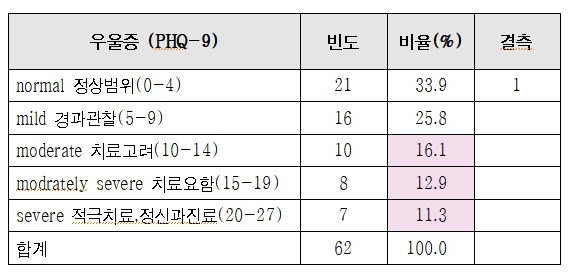 캄보디아 이주노동자의 우울증 검사 결과. ['캄보디아 이주노동자 안전보건 실태조사 결과' 보고서 캡처]