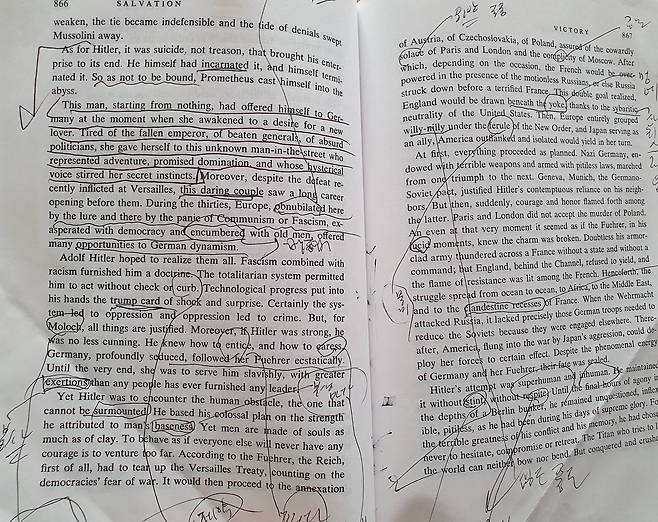 '전쟁회고록' 중 히틀러에 대한 서술 부분. 조성관 작가 제공