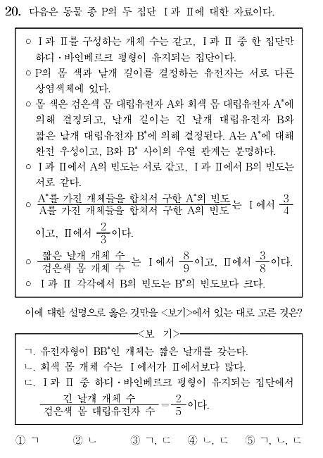 2022학년도 수능 생명과학Ⅱ 20번 문항. [한국교육과정평가원]