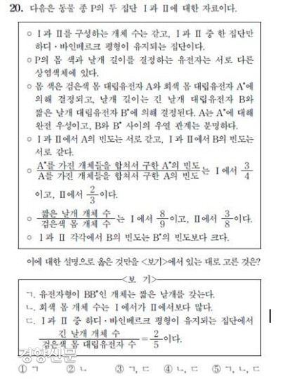 수능 과학탐구 영역 생명과학Ⅱ 20번 문항