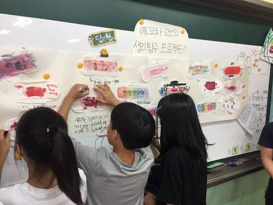정윤식 초등교사가 생리대를 활용한 ‘몸 교육-생리 탐구 프로젝트’ 수업을 진행했다. 생리 자체를 부끄럽거나 숨겨야 하는 것으로 여기는 교실 문화를 바꾸는 데 효과가 좋았다. 정윤식 교사 제공