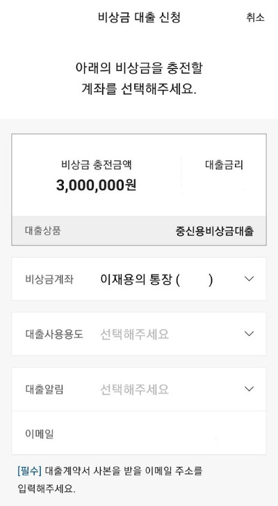 카카오뱅크 비상금대출 신청 결과. [사진=이재용 기자]
