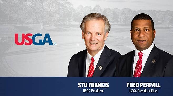 128년 미국골프협회(USGA)사상 첫 흑인 회장으로 선출된 프레드 퍼볼과 현 회장 스튜어트 프랜시스. /USGA 홈페이지