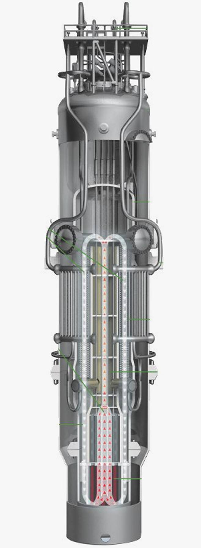 소형 원자로 개발 분야에서 선도 기업으로 꼽히는 미국 ‘뉴스케일’의 소형모듈원자로(SMR) 설계도. /뉴스케일 파워