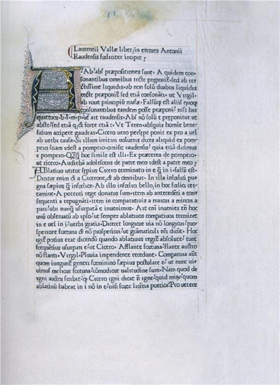 발라 언어관의 정수로 평가되는 <라틴어의 우아함에 관하여>의 15세기 필사본. 위키미디어 코먼스