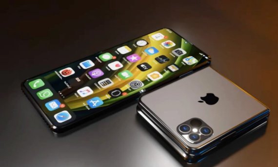 갤럭시Z플립3 비스포크 에디션(맨위)과 애플의 폴더블 아이폰 예상 렌더링 이미지 삼성전자 제공·폰아레나 캡처