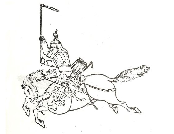 조선 정조 때 정리한 『무예도보통지(武藝圖譜通志)』에 나오는 조선시대의 마상 편곤 [중앙포토]