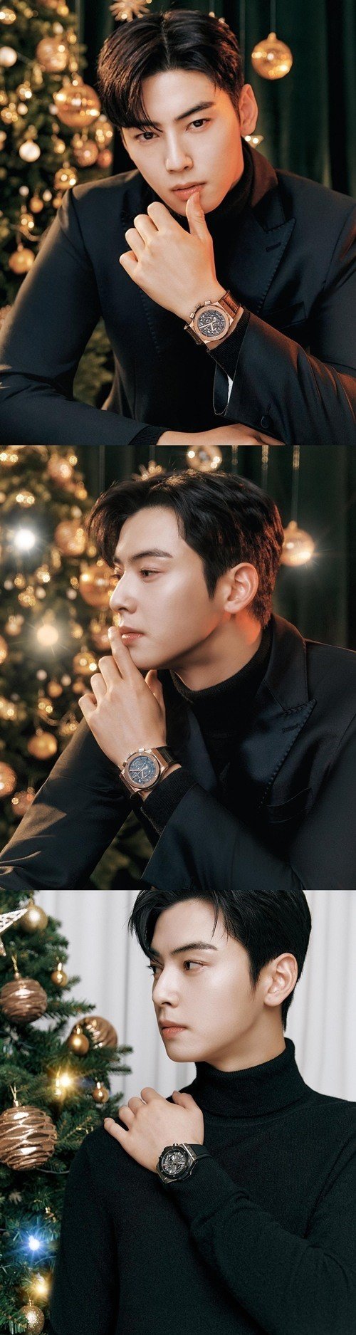 Cha Eun-woo posted an article on his Instagram on Happy Holiday on the 16th.The photo, which was released together, shows Cha Eun-woo, who is wearing a black necktie and taking a nice pose in the background of the Christmas tree.A sleek jawline, complete features catch the eye.Meanwhile, Cha Eun-woo has confirmed her appearance in the drama Ireland.