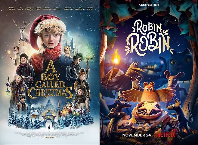 영화 ’크리스마스로 불리는 소년(왼쪽)’과 ‘로빈 로빈’ 포스터. 사진=넷플릭스