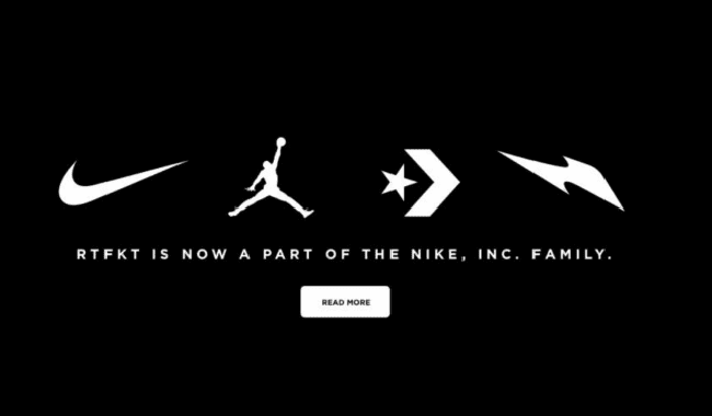 나이키가 신생 스타트업 RTFKT 인수를 공식 선언했다. 사진은 나이키 산하 브랜드와 나란히 선 RTFKT.
