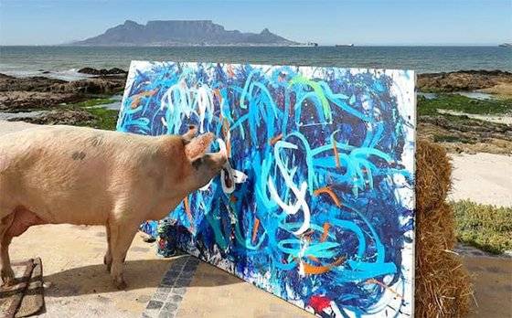 돼지 화가 '피그카소'가 그린 '야생과 자유'가 독일 투자자에게 약 3100만원에 판매됐다. [사진 '피그카소' 페이스북]