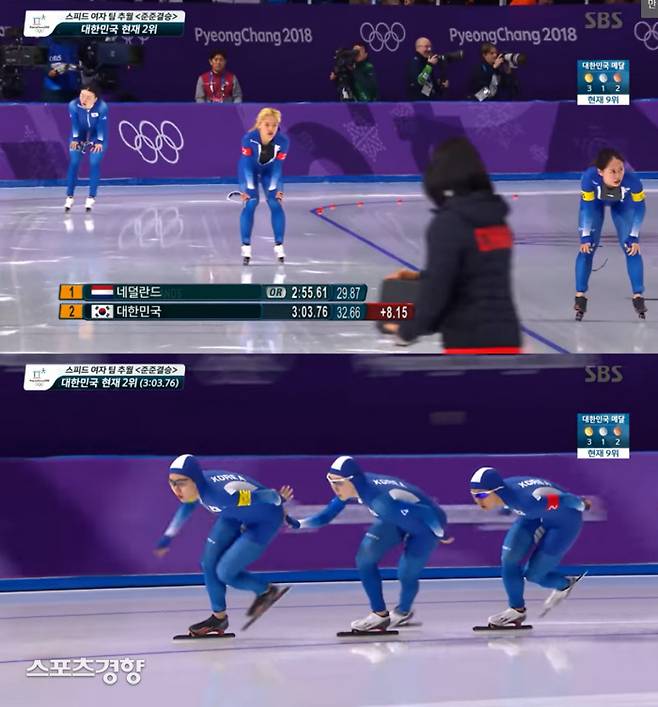 배성재는 2018년 2월 평창올림핑 여자 팀추월 경기 준준결승전을 해설하며 태표팀의 팀워크를 강하게 질타했다. SBS 방송 화면