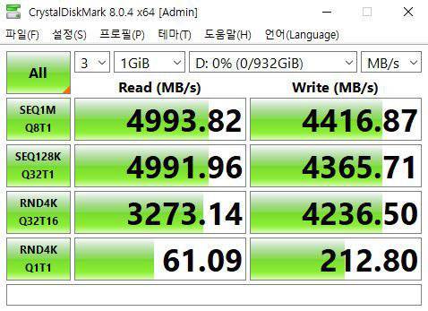 크리스탈디스크마크로 측정한 씨게이트 아이언울프 525의 성능