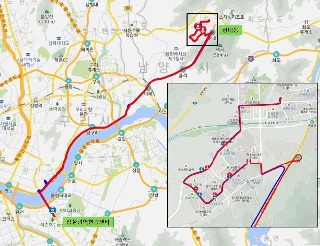 2층 전기버스가 투입되는 M2352 노선도 [국토교통부 제공. 재판매 및 DB 금지]