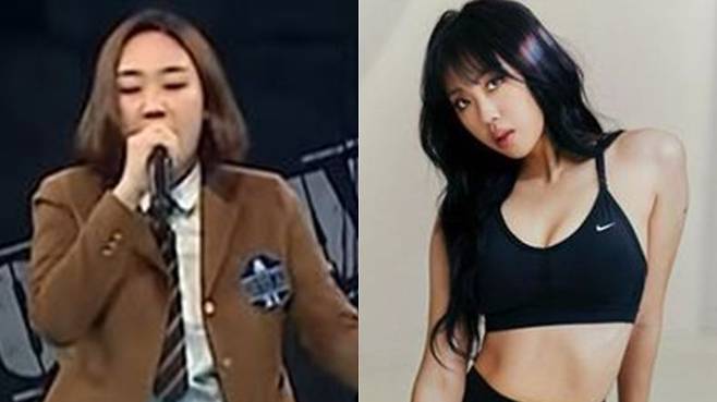 2019년 Mnet '고등래퍼' 출연 당시 이영지(왼쪽)와 2022년 1월 2일 이영지 모습/이영지 인스타그램, Mnet '고등래퍼'