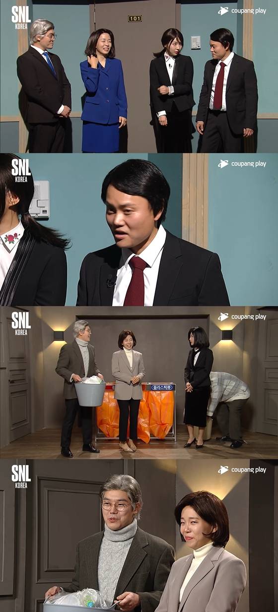 쿠팡플레이 오리지널 코미디쇼 'SNL 코리아' 1, 2회에서 대선 후보를 풍자한 '콜드 오프닝'/사진=쿠팡플레이 오리지널 코미디쇼 'SNL 코리아' 1회, 2회 '콜드 오프닝' 화면 캡처