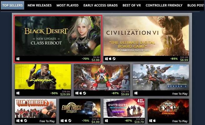 스팀 2021 최고작 최대 판매 부분 선정된 검은사막