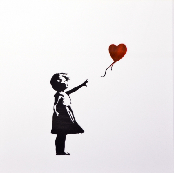 ‘풍선과 소녀(Girl & Balloon)’는 2018년 소더비 경매에서 140만 달러(한화 약 16억5000만 원)에 낙찰, 반전을 대표하는 뱅크시의 작품이다. [아트오브뱅크시 제공]